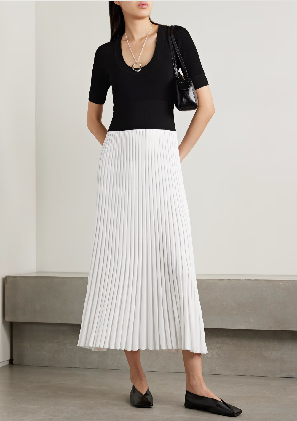 Ballet two-tone pleated stretch-knit midi dress – The Yellow World